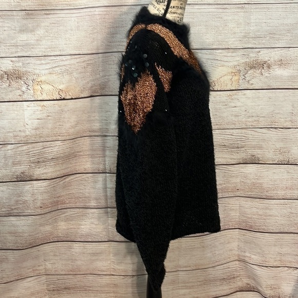 Vintage Sweater Retro 1980’s Faux Fur Metallic Sequins Ferran-Miesse - Picture 4 of 8